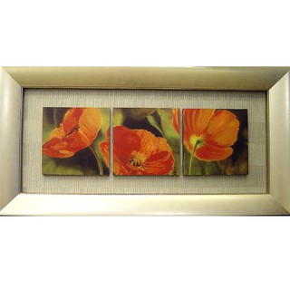 【罌粟花】現代柔美系列壁飾 三合一掛畫 88x44cm 含時尚銀色原木框(手工貼銀箔) 可招財運與人緣