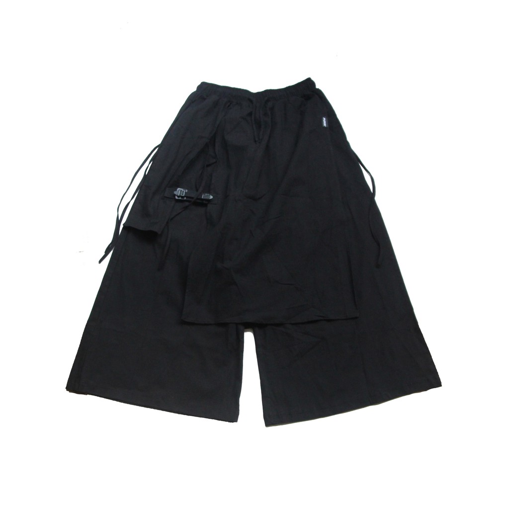 PUNX BLACK SPLICE SKIRT PANTS 拼接不規則條紋工裝七分褲裙