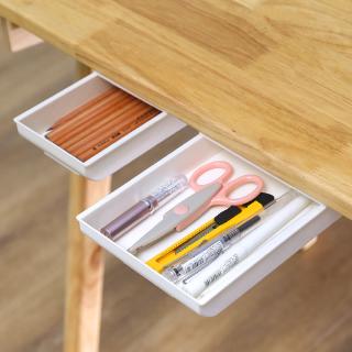 創意課桌下粘貼抽屜式 收納筆盒 隱藏式筆桶 辦公文具桌面 雜物收納盒