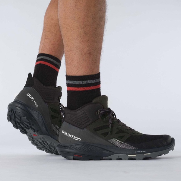 【Salomon】OUTpulse GTX 男款 中筒登山鞋 黑/烏木黑/香草白