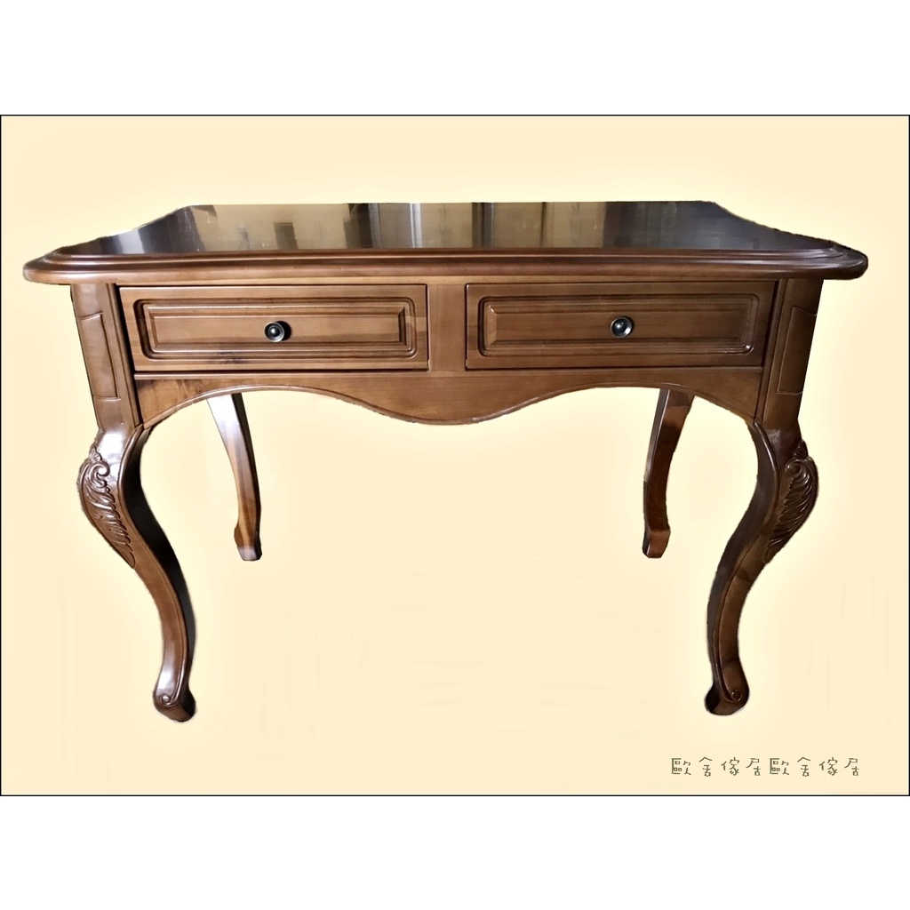 歐式古典風書桌 胡桃木色雕花105書桌 130公分書桌 虎腳書桌 有抽屜實木化妝桌寫字桌辦公桌櫃台 白色書桌綠建材環保漆