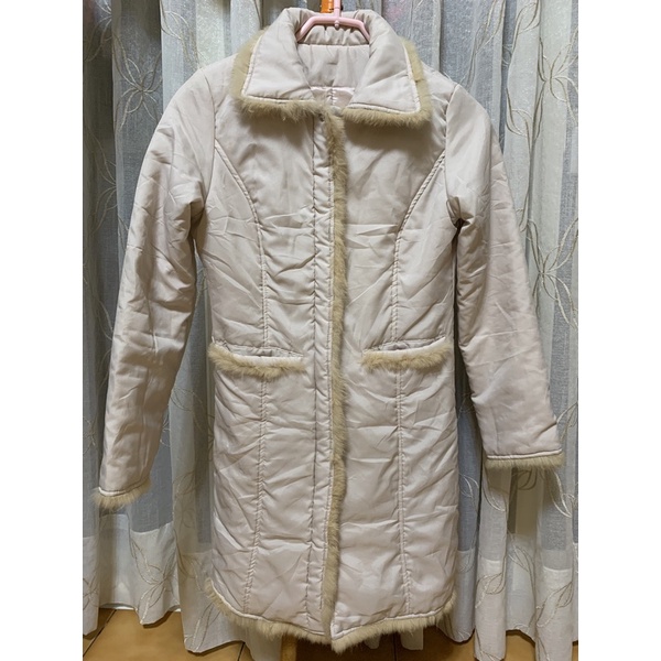 秋季/冬季韓版中長版輕薄顯瘦保暖羽絨外套。米色（購入價格$1580）