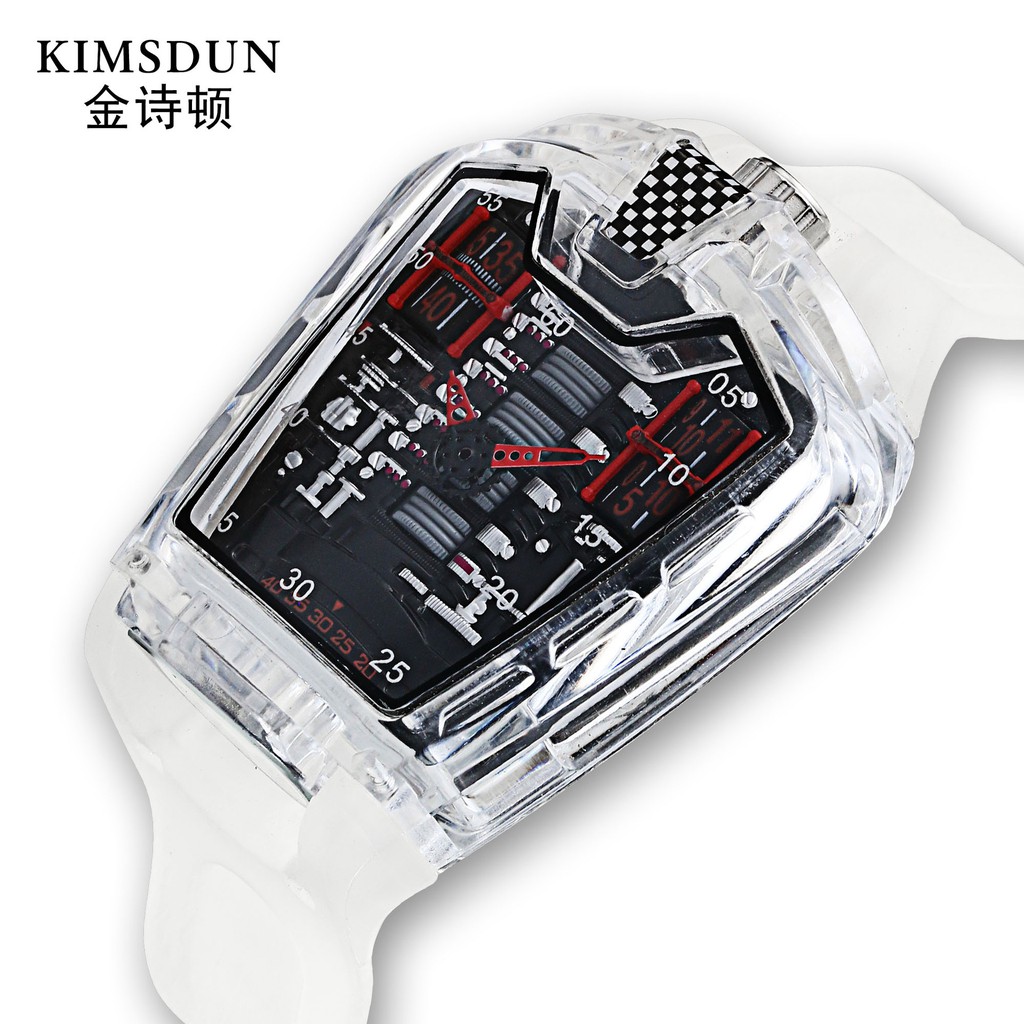 KIMSDUN/金詩頓 金詩頓潮流個性透明男表 硅膠帶石英表 男士運動手表 賽車運動腕表