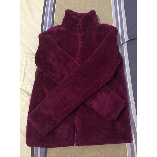 UNIQLO毛絨紫紅色外套M號刷毛保暖外套9成新 （肩寬大約38公分胸圍48公分袖長58.5公分）
