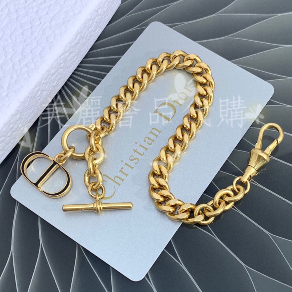 奢品代購】DIOR 30 MONTAIGNE 手鏈金色飾面金屬黑色塗漆吊飾古巴鏈手鐲 奢品代購】DIOR 30 MONTAIGNE 手鏈金色飾面金屬黑色塗漆吊飾古巴鏈手鐲
