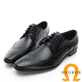【GEORGE 喬治皮鞋】商務系列 雕花綁帶紳士皮鞋-黑 615011BW-10
