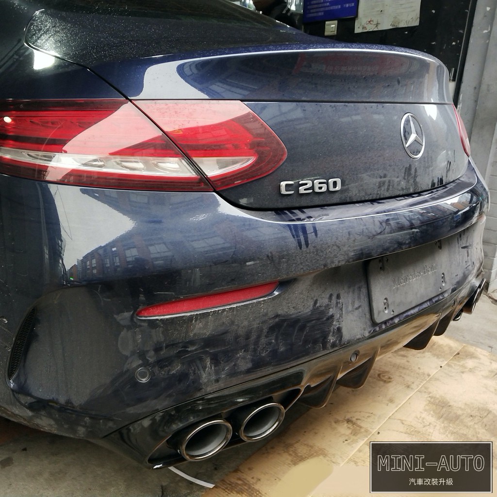 現貨免等☚ C300 COUPE 改裝 C43款 亮黑後擾流 四出尾飾管 雙門 套件 BENZ C205 副廠 賓士