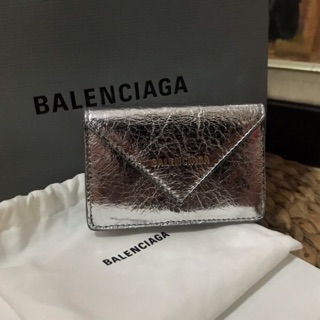 BALENCIAGA （已售出）巴黎世家 羊皮 三摺迷你短夾 亮銀