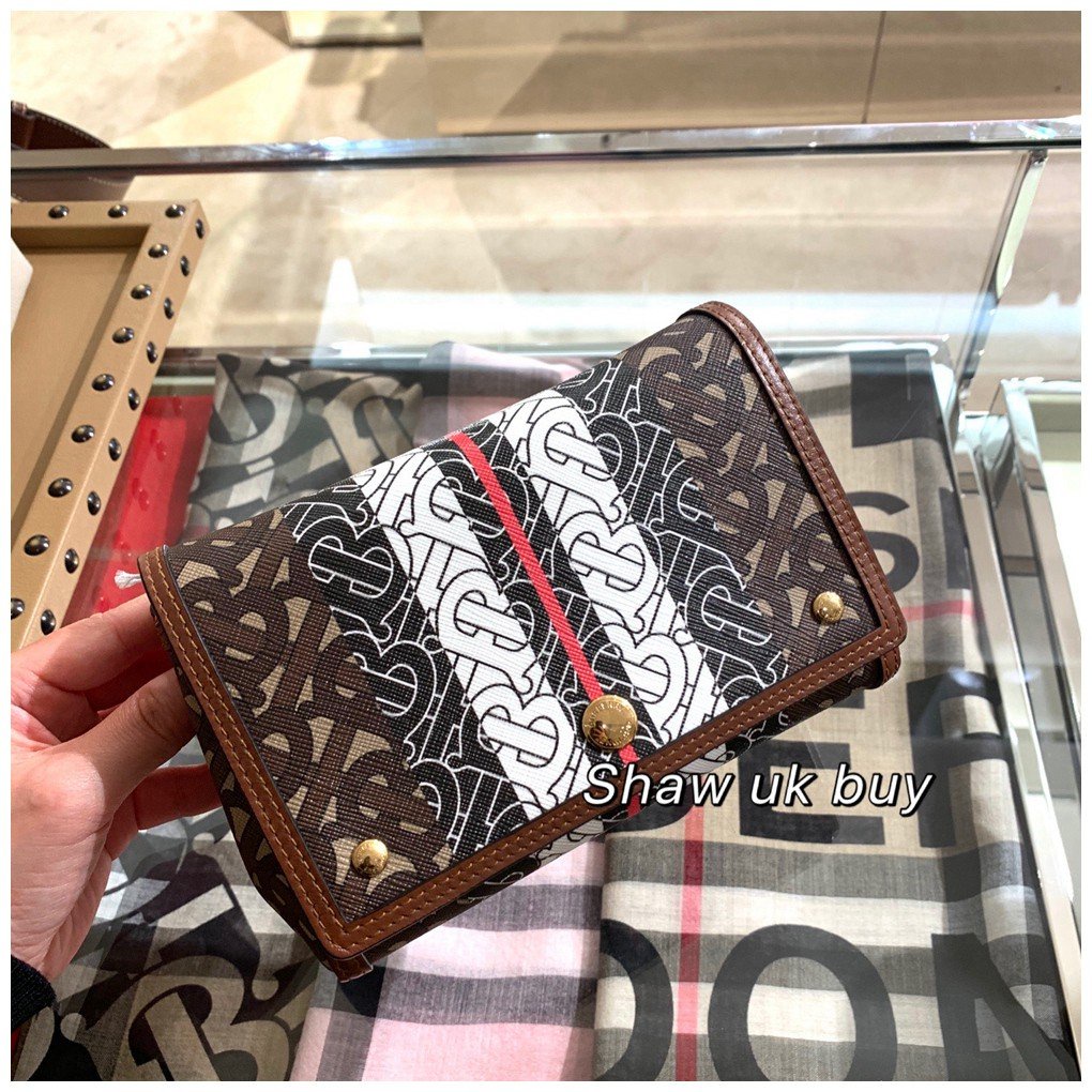 二手正品Burberry 小號 TB Monogram 經典老花 翻蓋包 斜跨包 寬肩帶 郵差包 手提包 肩背包