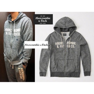 §上鉌嚴選 A&F Abercrombie&Fitch Logo Zip-Up Hoodie 美式貼布連帽外套-灰