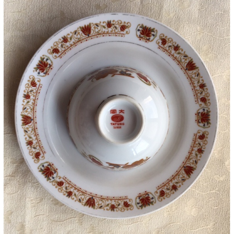 早期 老大同磁器 紅標圖紋圓盤 餐盤 瓷盤 飯碗 碗盤 精美圖飾 古典風格 碗