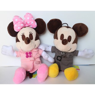 卡漫城 - 米奇 米妮 玩偶 兩隻組 粉灰風衣26cm ㊣版 Mickey 米老鼠 Minnie 布偶 絨毛 娃娃 吊飾
