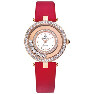 Olympia Star 奧林比亞之星 (28019DLRP) 晶鑽時尚女錶-玫瑰金x紅絹皮錶帶 31.5mm