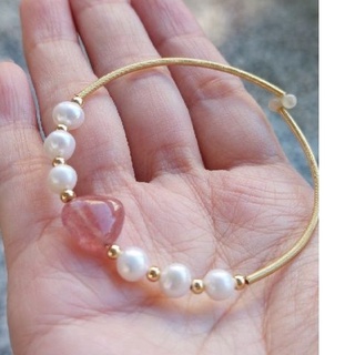 福利價 璞沁～天然珍珠，愛心草莓晶手環