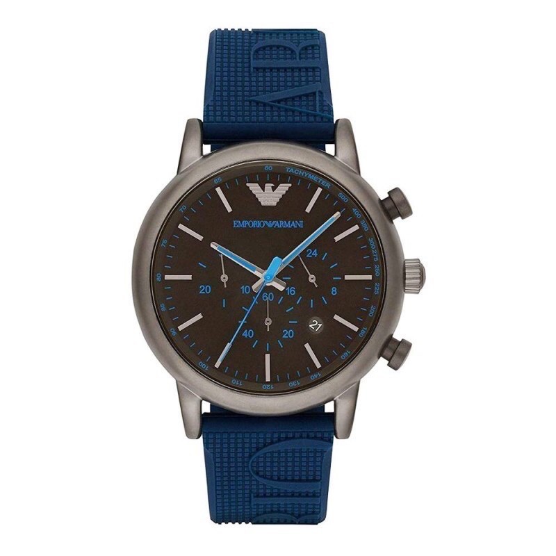 EMPORIO ARMANI 義式新潮風格三眼計時優質腕錶-藍/45mm-AR11023