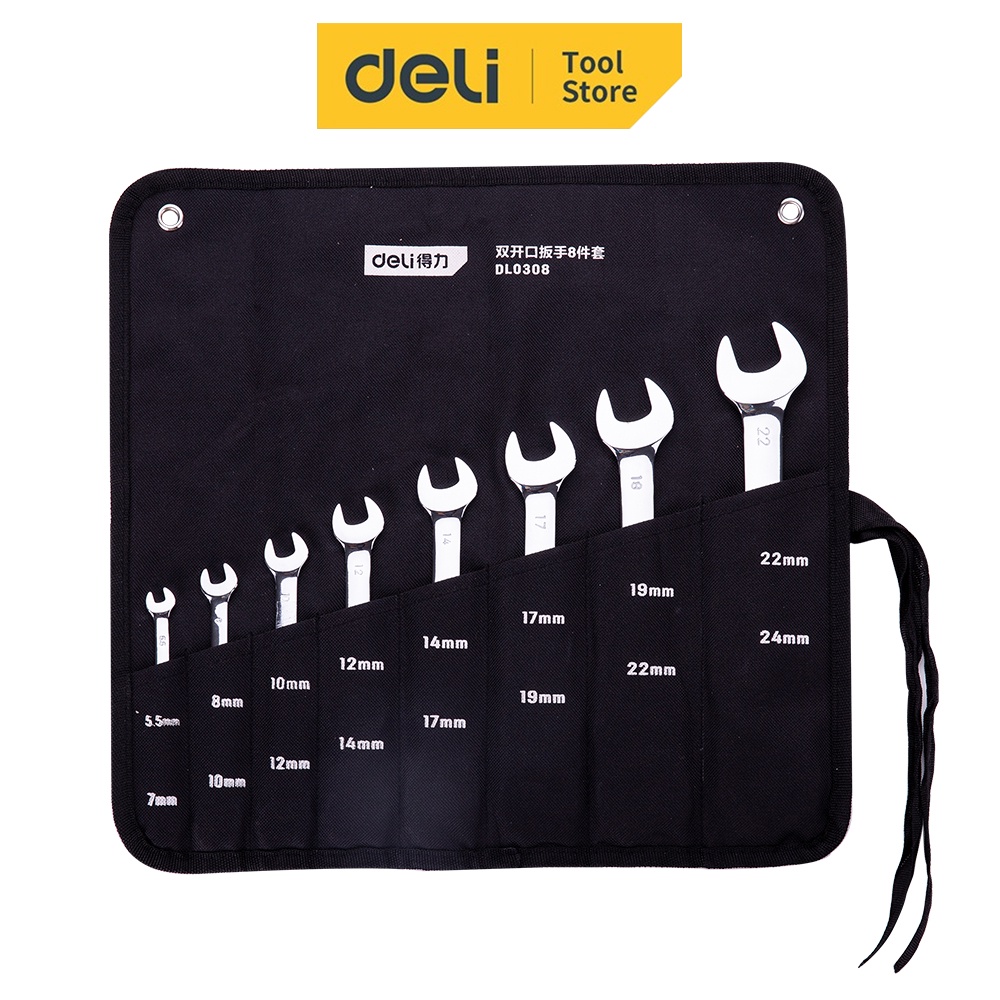 得力Deli工具-雙開口板手套裝/DL0308/8件組/6-24mm
