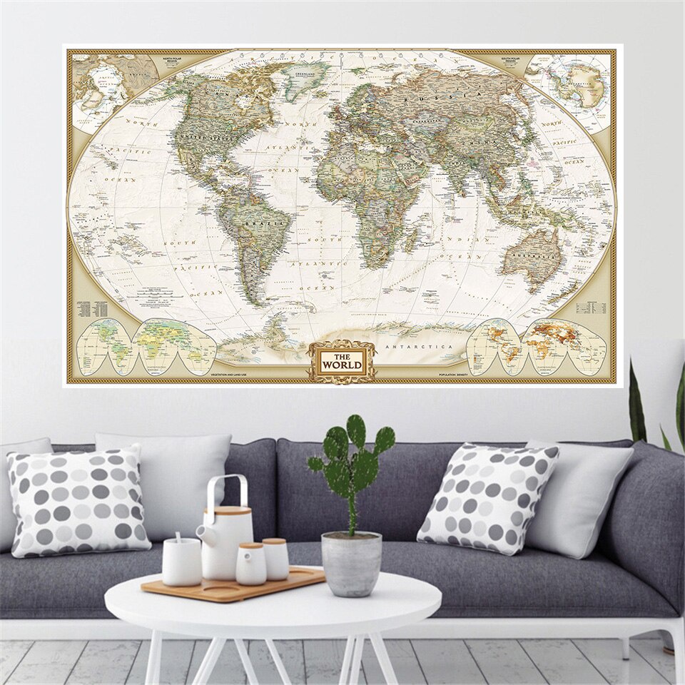 【現貨】世界地圖復古海報教育版畫牆藝術圖片繪畫裝飾