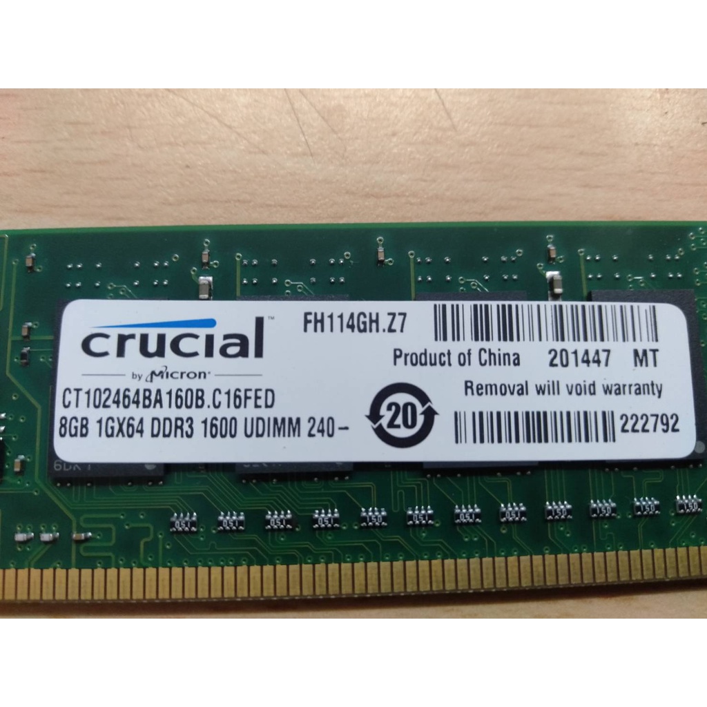 二手 美光 crucial 8GB 1GX64 DDR3 1600 UDIMM 240- 桌機雙面記憶體