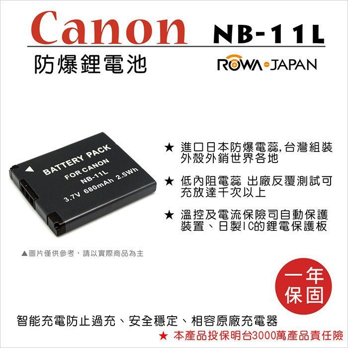 批發王@樂華 FOR Canon NB-11L 相機電池 鋰電池 防爆 原廠充電器可充 保固一年