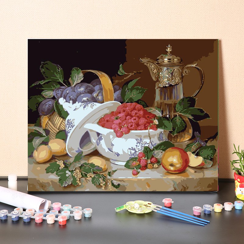 數字油畫diy手工填充美食咖啡水果靜物北歐手繪塗色餐廳油彩畫畫 數字油書 居家生活 手繪油畫