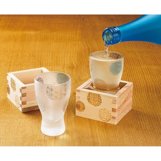 清酒杯 日本製 現貨【ADERIA】石塚硝子圓形丸紋枡清酒杯 啤酒杯 玻璃杯 木升 木枡禮盒 清酒杯禮盒 酒杯禮盒