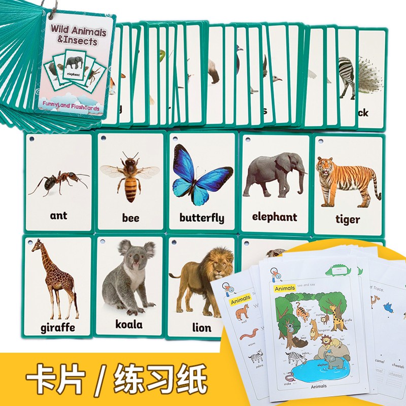 Wild Animals 英語野生動物單字卡片幼兒童認知學習閃卡教師教具趣味手工作業練習紙課堂習題冊训练纸 蝦皮購物