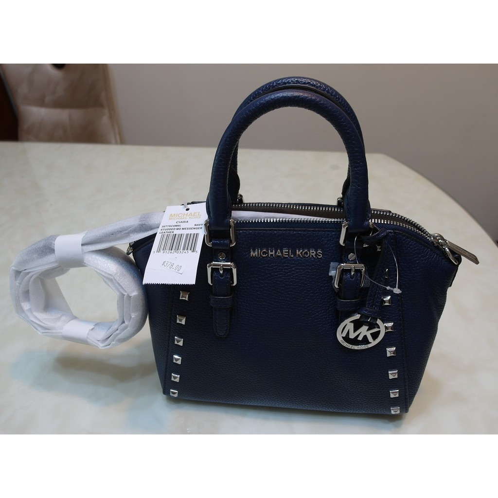 ☆全新正品☆ MICHAEL KORS MK 海軍藍荔枝皮 鉚釘 貝殼包 手提 肩背包