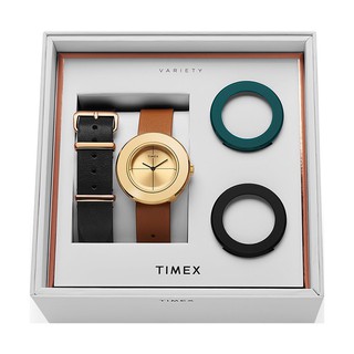 【TIMEX】天美時 復刻系列 限量手錶禮盒組 (金/黑/咖啡TXTWG020300)