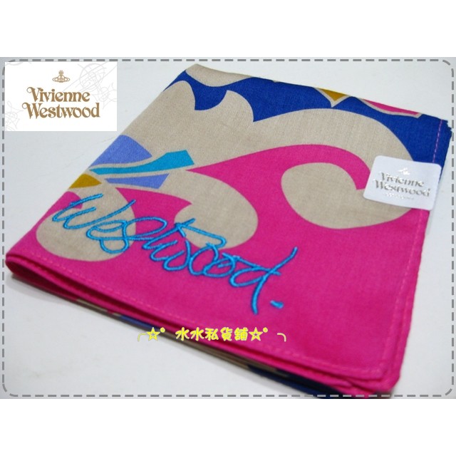 ╭☆°水水私貨舖☆°╮【Vivienne Westwood】全新真品 彩色花卉刺繡logo 領巾/手帕~附品牌包裝禮袋