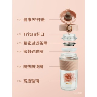 台灣熱銷/爆款物生物玻璃杯水杯女便攜大容量夏季泡茶杯茶水分離高顏值玻璃杯子