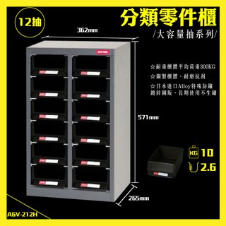 【工業型耐重物料櫃】樹德 零件櫃 A6V-212H 12格抽屜/五金材料櫃 工具櫃 螺絲櫃 收納櫃 鍍鋅鋼板