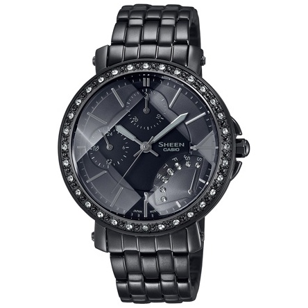 【CASIO 】SHEEN 酷黑主題設計古銅金與水晶時刻腕錶(SHN-3011BB-1A)正版公司貨