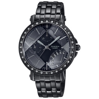 【CASIO 】SHEEN 酷黑主題設計古銅金與水晶時刻腕錶(SHN-3011BB-1A)正版公司貨