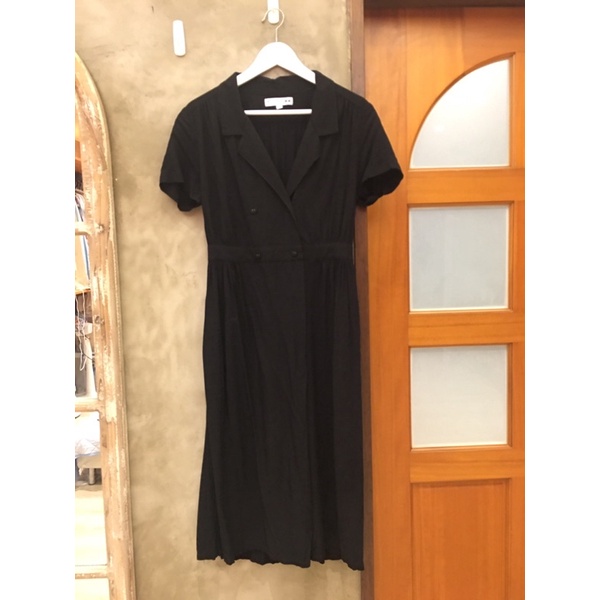 （二手）Uniqlo IDLF聯名款黑色襯衫領洋裝