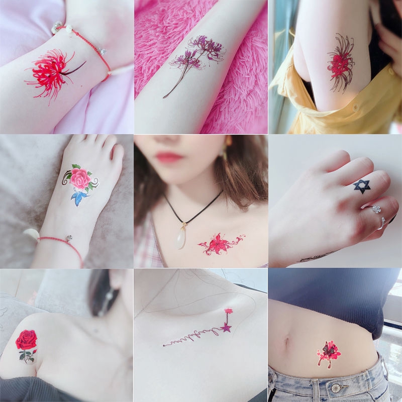 新款紋身貼女防水持久逼真小清新個性彼岸花3d仿真花紋身貼紙紋身貼刺青 蝦皮購物