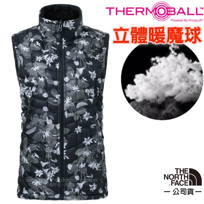 【美國 The North Face】女 ThermoBall 極輕量防潑防風運動背心 科技羽絨背心 黑百合_363U