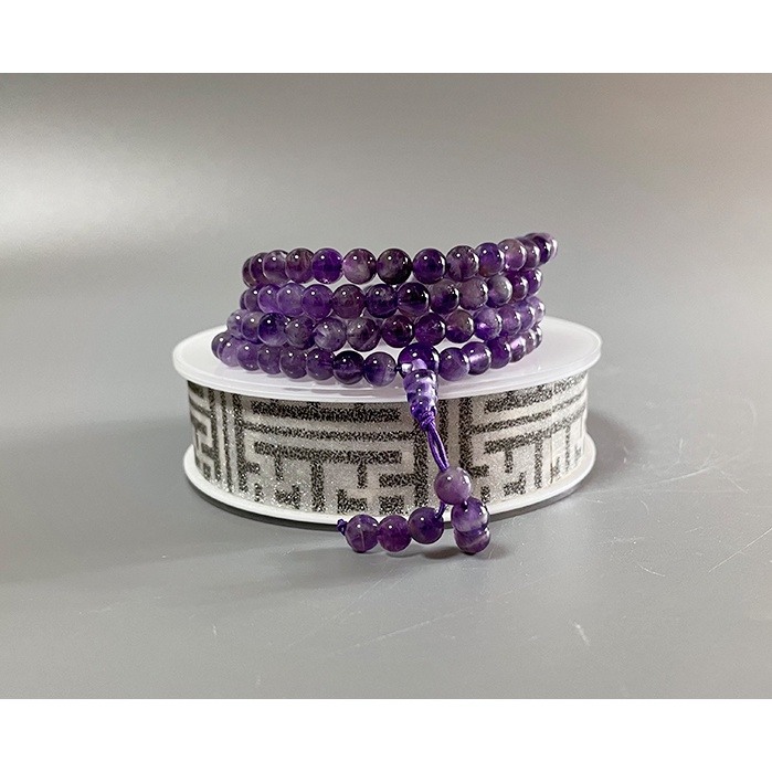 【古玩波波】天然紫水晶多圈手鏈佛珠108顆念珠6mm--705554