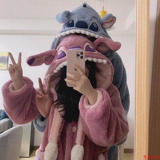 【下單有禮】🔥💕史迪奇💕史迪仔睡衣情侶秋冬珊瑚絨睡袍女史迪奇卡通加絨加厚男士家居服毛🌞周邊🌞↝