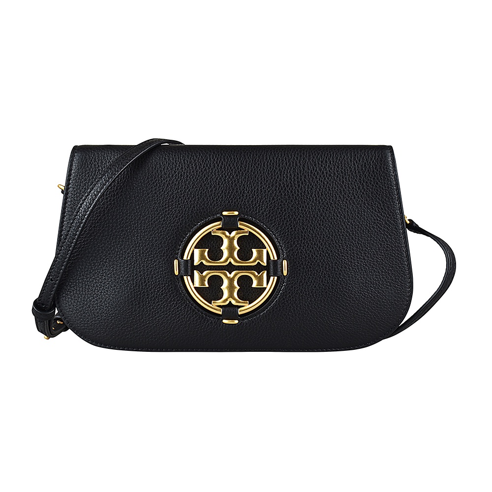 TORY BURCH MILLER金字簍空LOGO荔枝紋牛皮磁吸式斜背包(黑)