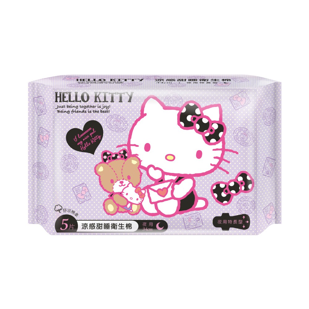 【Hello Kitty】涼感甜睡衛生棉 夜用特長34cm 5片/包