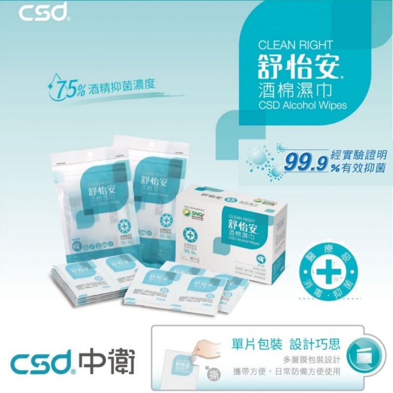 舒怡安 酒棉濕巾 單片包 30入 中衛 CSD 台灣製造 75%酒精〔公司貨附發票〕