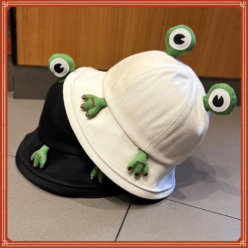 可愛青蛙帽子女春夏季韓版百搭漁夫帽日系學生卡通防晒遮陽帽盆帽 蝦皮購物