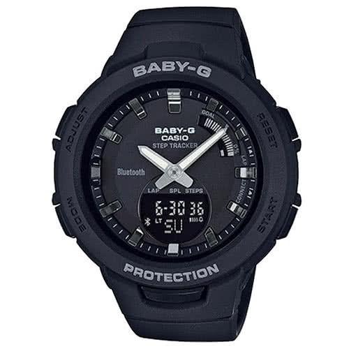 【CASIO】卡西歐 BABY-G 可愛藍芽計步運動雙顯錶-黑 BSA-B100-1A 台灣卡西歐保固一年
