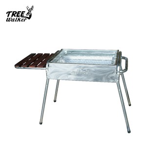 【Treewalker露遊】立式(有木板)不銹鋼烤爐｜炭烤 烤肉架 高度可調整 露營 野炊 附收納袋