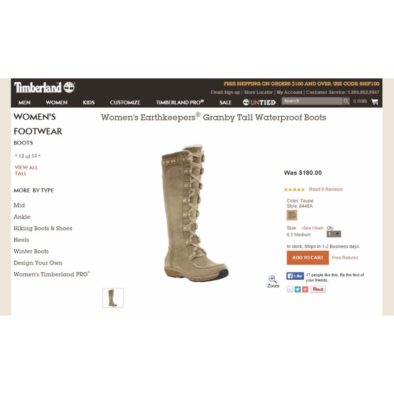Timberland Earthkeepers Granby Tall Waterproof Boots size:US7.5 (這雙比較偏緊!!  適合平常穿23.5cm鞋子的女生喔) 靴子是防水型| 蝦皮購物