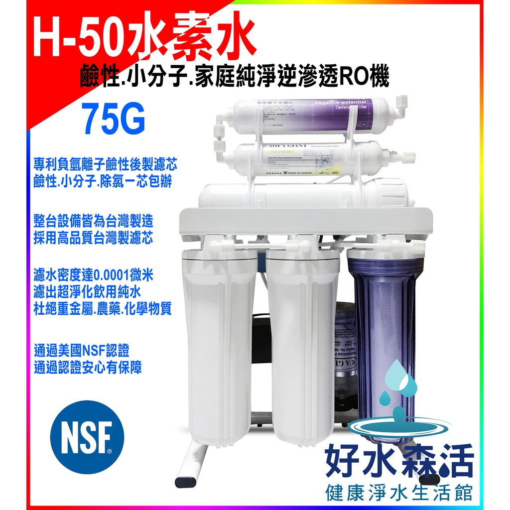 好水森活 H 50水素水 鹼性生飲6道式逆滲透ro機 小分子負氫離子水 日造水75g台灣製造通過nsf認證 5000 蝦皮購物