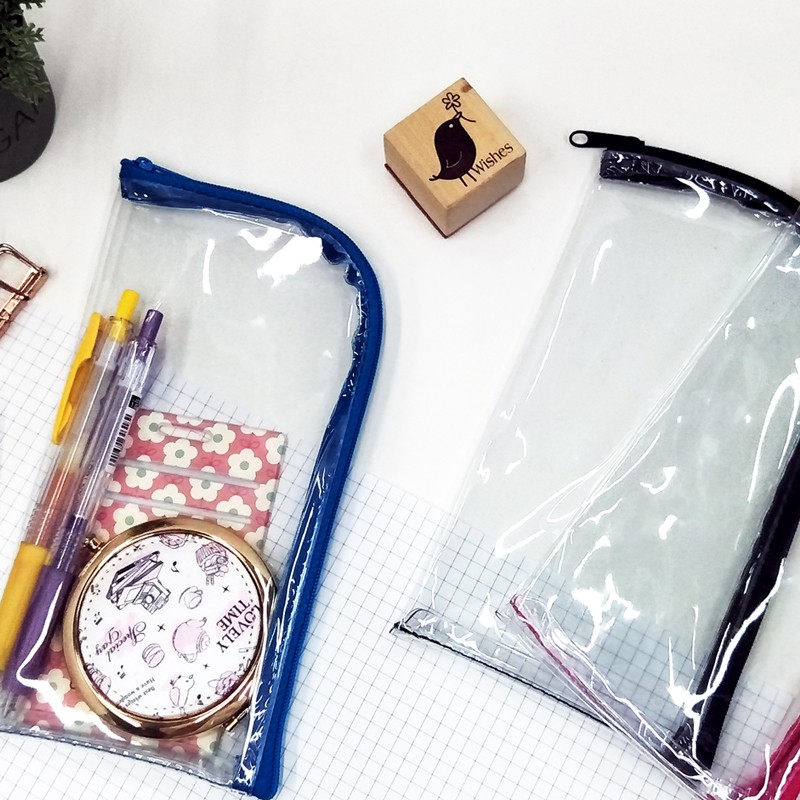 透明L型拉鍊筆袋.透明考試筆袋.PVC筆袋.扁型透明收納包 PB0877