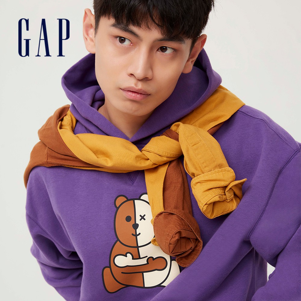 Gap 男女同款 Gap x Ken Lo藝術家聯名 帽T 碳素軟磨系列-紫色(668361)