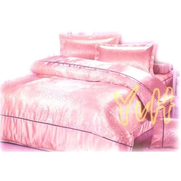 =YvH=鋪棉厚包兩用被四件組 960 粉紅小葉緹花 珍珠絲緞+純棉 雙人鋪棉床包兩用被套四件組 Sateen