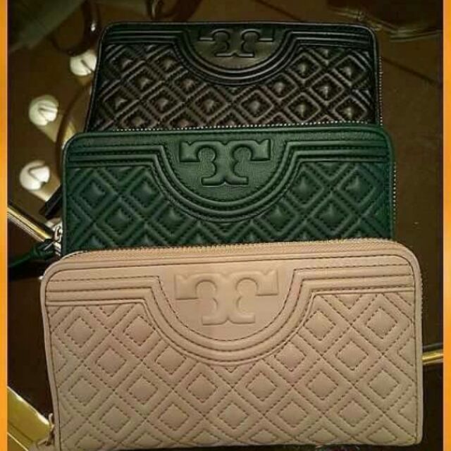 TORY BURCH Fleming 菱格車縫牛皮拉鍊長夾